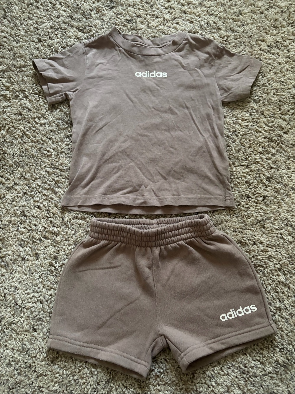 adidas Taupe Lounge Tee & Shorts Set with White Logos